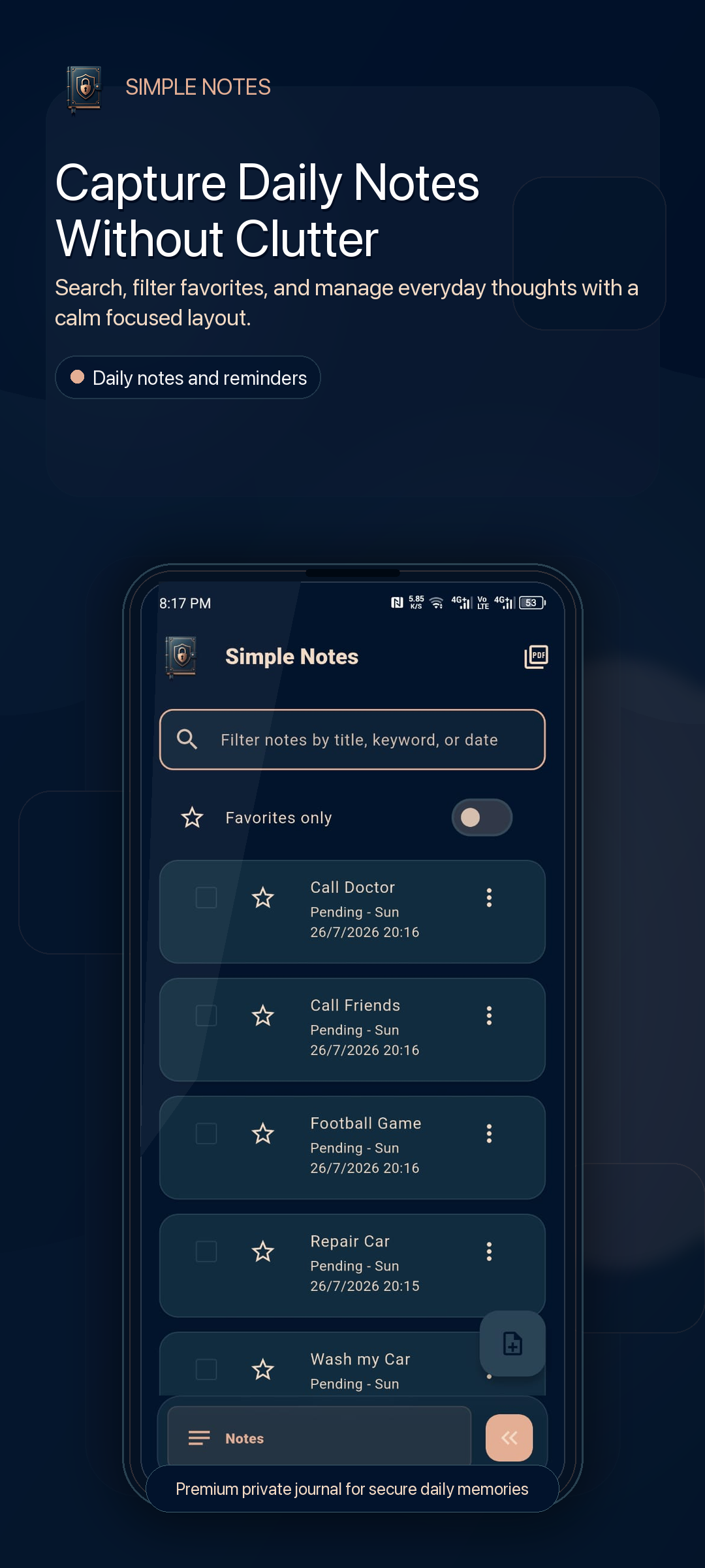 Secret Diary Notes & Reminders Interface